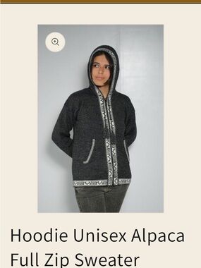 Unisex Alpaca Full-Zip Hoodie Sweater - Navy with light blue and white accents